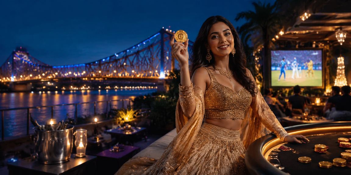 Kolkata Howrah Bridge with cricket fans and card game scene